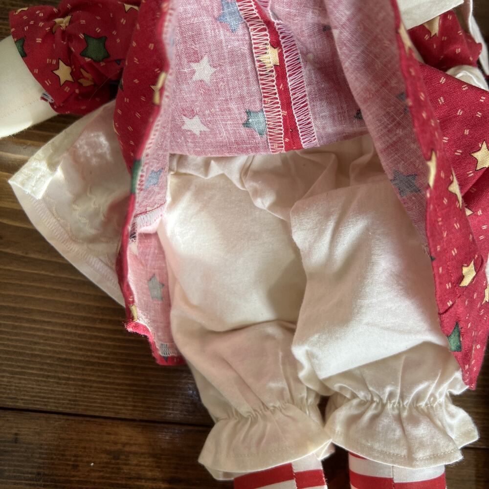 RARE RAGGEDY ANN & ANDY 18” RAG DOLL SET Handmade Red Dress W Stars & Apron VGUC - Picture 10 of 16